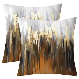 Homewish Set of 2 Abstract Art Pillow Covers Orange Gold Grey Throw Pillow Covers, Stripe Cushion Covers 20x20 Inch Golden Metallic Sequins Tie Dye Luxurious Modern Cushion Cases