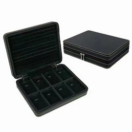 SANSREPONSE Jewelry Case Chest Box Display Tray Portable with Zipper Organizer Faux-Leather for Travel Jeweler Accessory Necklace Earring Ring Storage(BK-GR)