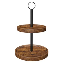 Tiered Tray Stand, Rustic 2 Tier Round Serving Tray, 1-Pack