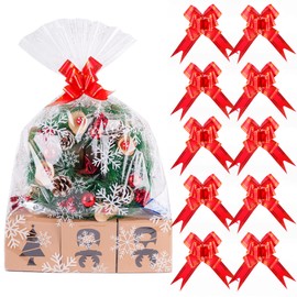 Kolewo4ever 20pcs Christmas Snowflake Cellophane Bags Pull Bow Set 10 pcs Christmas Basket Bags Wine Bottles Cellophane Wrap Perfect for Gift, Presents, with 10pcs Pull Bows (16 x 24 inches)