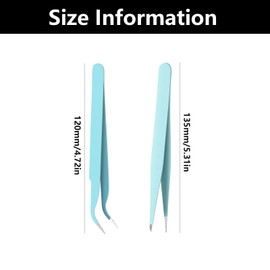 Set of Stainless Steel Craft Tweezers, Multipurpose Straight Curved Precision Tweezers, for Eyelash Extensions, DIY Crafts, Nail Art, Jewelry Making (Blue)