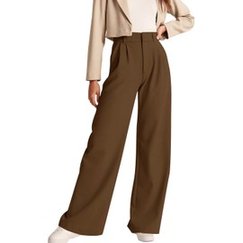 NIMIN Wide Leg Trousers Pants for Women Dressy High Waist Business Casual Pants Loose Long Slacks Chic Ladies Teacher Pants Dark Brown XX-Large