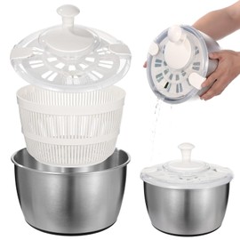 Stainless Steel Salad Spinner 5 L, 360° Quick Spin Function, BPA-Free Lid, Anti-Slip Base, Removable Design for Fruits, Vegetables, Pasta, and More