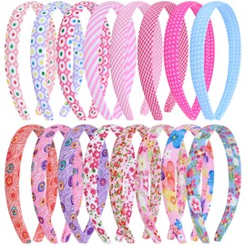 Dizila 16 Pieces Width 2cm/0.8" Stripe Plaid Polka Dot Floral Plastic Headbands Hair Hoops Accessories for Kids Teens Girls