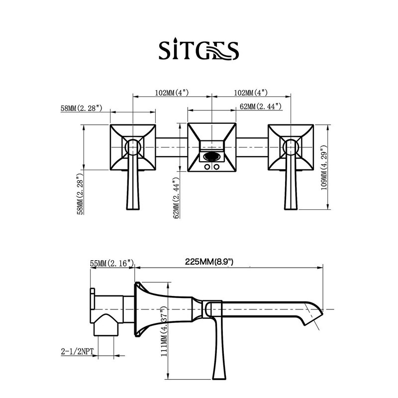 SITGES Bathroom Wall Faucet, Heavy Duty, Brass Constructed Wall Mount