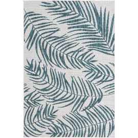 Unique Loom Outdoor Botanical Collection Area Rug - Palm (4' 1" x 6' 1" Rectangle, Teal Ivory)