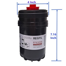 REGFIL FF63009 Fleetguard Fuel Filter Water Separator Replaces 5303743 FF63008 FH22168 5304214 5289121 FF63054NN 6.7 Cummins B/L series Diesel Engine Filtration Element 10 Micron On Highway-Bus/Truck