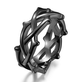 ANIEJUFI Stainless Steel Vintage Jesus Crown of Thorns Rings for Men Women Vine Branch Shape Lucky Ring, metal, no gemstone