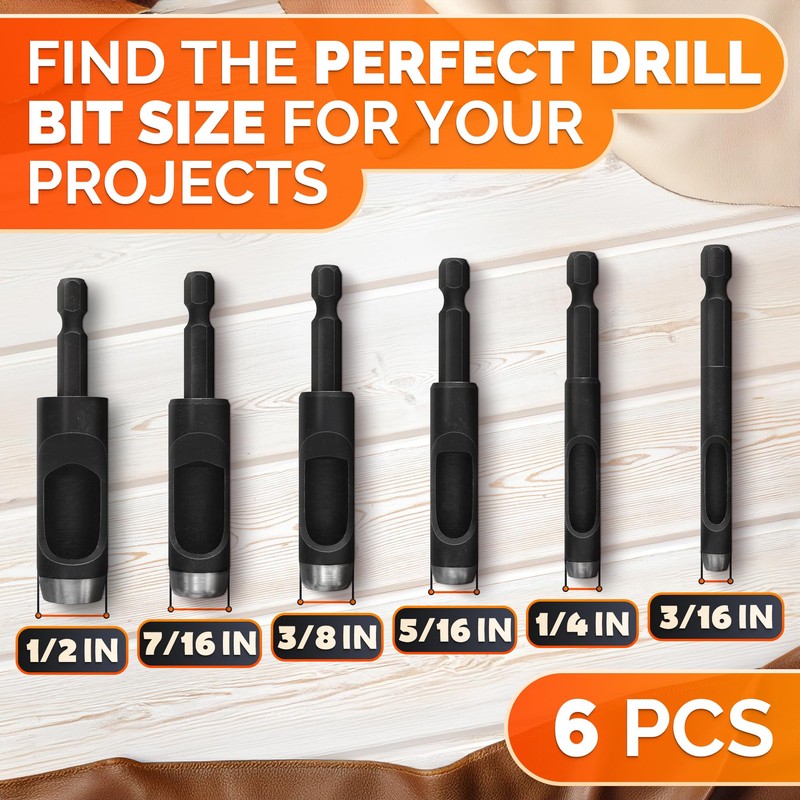Leather Hole Punch Tool Set - 6 Pcs Drill Bits