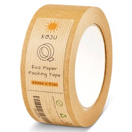 Koju Kraft Paper Packing Tape 48mm x 50m | Single Roll | Eco Friendly & Recyclable Brown Paper Tape for Packaging Parcels & Moving House Boxes | Strong, Heavy Duty Paper Parcel Tape (1)