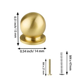 AUXBC Mini Round Solid Brass Knobs, 1/2 Inch (14mm) Diameter Antique Metal Cabinet Drawer Pulls, Modern Kitchen Dresser Handle Knobs for Kitchen, Jewelry Box with Screws, Brushed Gold, 4PCS