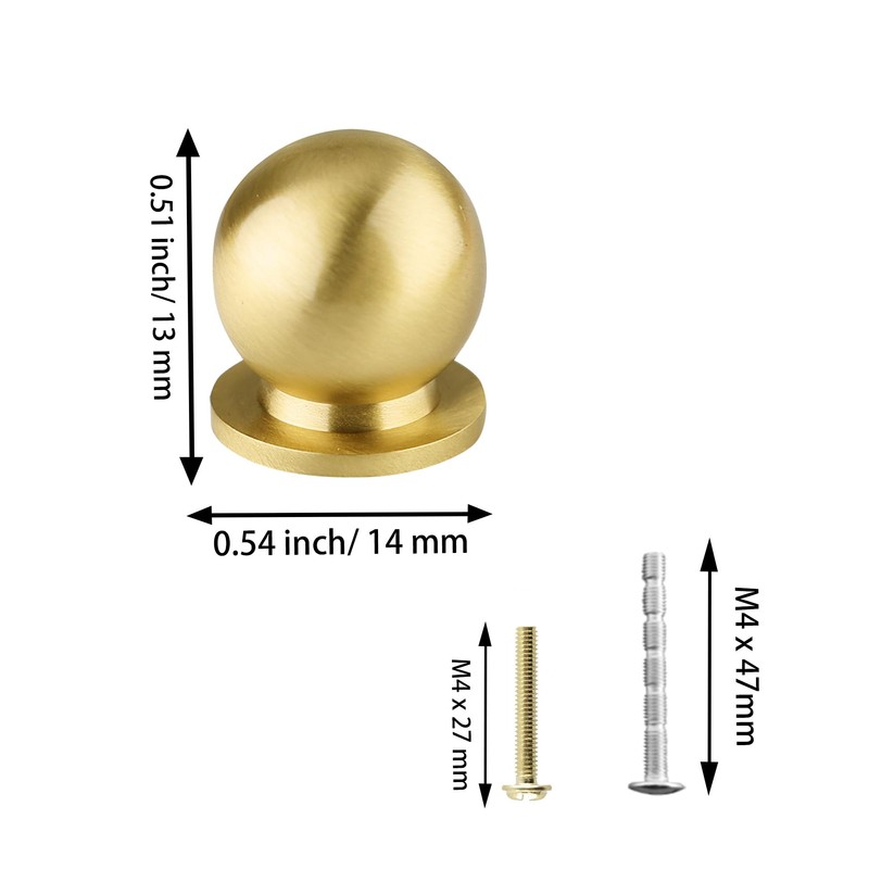 AUXBC Mini Round Solid Brass Knobs, 1/2 Inch (14mm) Diameter