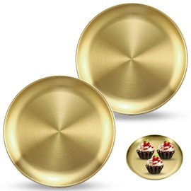 GZqiancang Pack of 3 Gold Trays, Round, Stainless Steel Gold Plates, Decorative Tray Gold for Camping, Kitchen, Candles, Jewellery, Makeup, Keys, Table Decoration (20 cm)