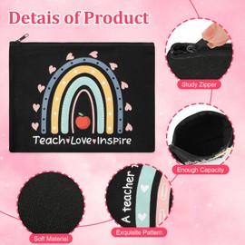 6 Pcs Teacher Appreciation Gifts in Bulk Teacher Makeup Bags for Women 2 Styles Teacher Canvas Pencil Bags Travel Toiletry Case with Zipper Gift for Teacher's Day Graduation Back to School, Black