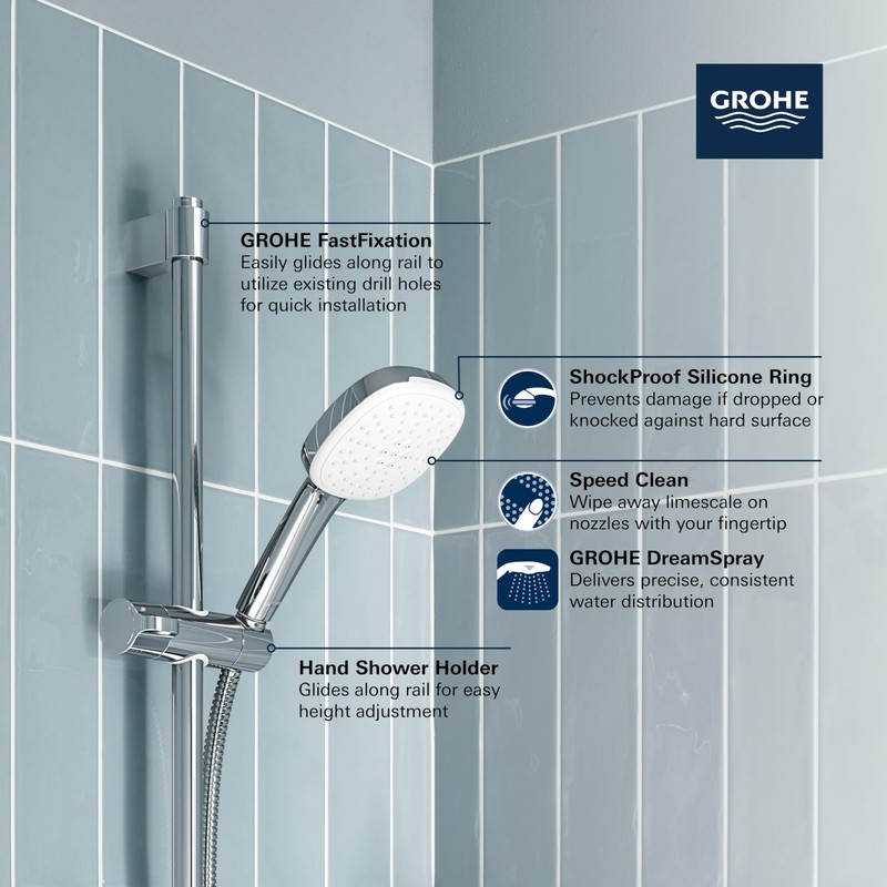 GROHE 26783002 Tempesta 24-Inch Shower Rail Set, 2-Spray, Square, 1.5