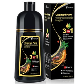 Black Hair Dye Shampoo 3 in 1, Shampoo para Canas con Tinte, Champ para Teir el Cabello Negro, Champ Tinte Cubre Canas para Mujer y Hombres (500ML)   