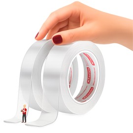 XFasten Reusable Double-Sided Nano Tape, 0.6-Inch x 10-Foot & 1.5-Inch x 10-Foot (2-Pack), Clear, Gel Mat Grip Adhesive Putty Brick Tape | Bathroom, Kitchen Silicone Wall Mounting Tape