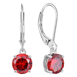 YL Women's Solitaire Dangle Drop Earrings 925 Sterling Silver Round Leverback Earrings Created Garnet Jewelry