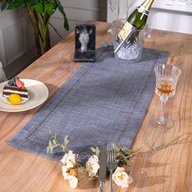 ARTABLE - Camino de mesa de encaje con bordado de cuerda estilo retro, diseño clásico, flores, tela natural, mesa de centro, clásico, boda, hogar, jardín, día festivo (gris-3, 16 x 36 pulgadas)