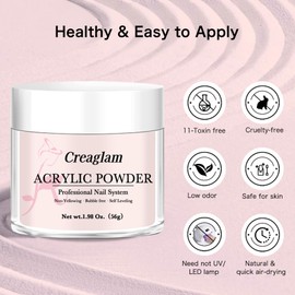 Creaglam Acrylic Powder for Nail 56g: 2oz Petal Pink Acrylic Powder Large Capacity Professional for 3D Art Carving French Extension - DIY Nail Carving Long-Lasting No Needed Lamp
