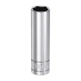 sourcing map 6-Point Socket 1/2" Drive 16mm Metric 3.1" Length 45# Steel Deep Sockets Full Polishing Chrome Sockets for Car Repair Mechanical Maintenance Home Use