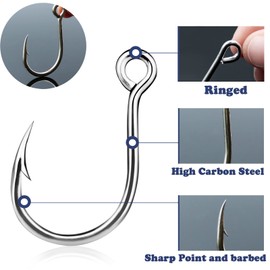 FishTrip Fishing Inline Single Hooks - 25pcs in Line Hooks for Treble Hook Replacement for Lures Plugs Saltwater Freshwater Size 1