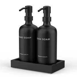 Black Kitchen Soap Dispenser Set with Tray - Hand and Dish Soap Dispenser for Kitchen,Modern Kitchen Decor & Accessories. (Black)