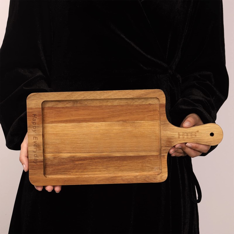 HTB HTB-ACBM1 Wooden Handle Cutting Board Square Cutting Board Natural
