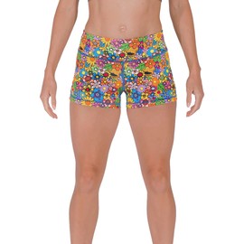 Tough Mode - Pantalones cortos de compresión para mujer, de tiro medio, 3 pulgadas, para correr, atletismo, para yoga, voleibol, WOD, Flor hippy de 3 pulgadas, S