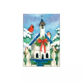 Leanin’ Tree Religious Church Bird House Boxed Christmas Cards (Pack of 10) Bluebird Cardinal
