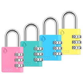 Zarker XD35 Combination Lock, 3-Digit Padlock for School Gym Sports LockerLock, Fence, Toolbox, Case, Hasp Storage (4-Pack, Pink, Emerald, Blue, Yellow)