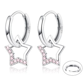 Adramata Women's Earrings 925 Silver Hanging Drop Earrings Star Earrings Hoop Earrings Silver 925 Earrings Fashionable Hoop Earrings with Pendant Silver Earrings for Girls Children Gift for Girls,