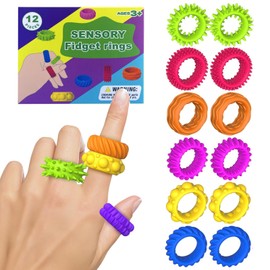 Fidget Toys for Kids,Sensory Toys for Autism,12 Pcs Finger Rings Texture Stress Finger Toys for Kids Autism Calming , Fidget Ring for Kids ADHD Classroom