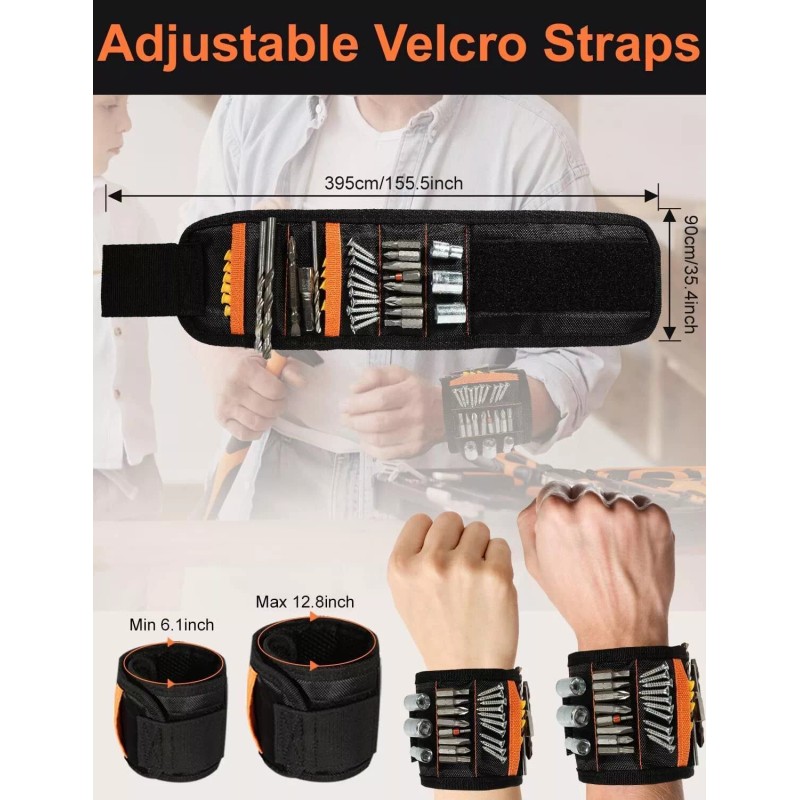Unbranded Magnetic Wristband with 15 Magnets,Tool Belt for Holding Screws,Nails,D