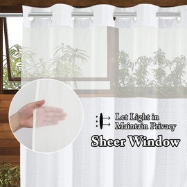 Gibelle Extra Long Shower Curtain 72x86, Waffle Weave Bathroom Shower Curtain with Snap-in Fabric Liner Set, No Hooks Needed, Hotel Style with Mesh Top Window, White