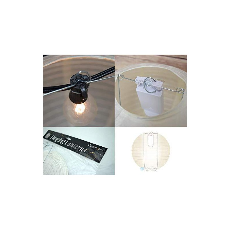 Quasimoon 14" White Round Paper Lantern, Crisscross Ribbing, Hanging Decorati...