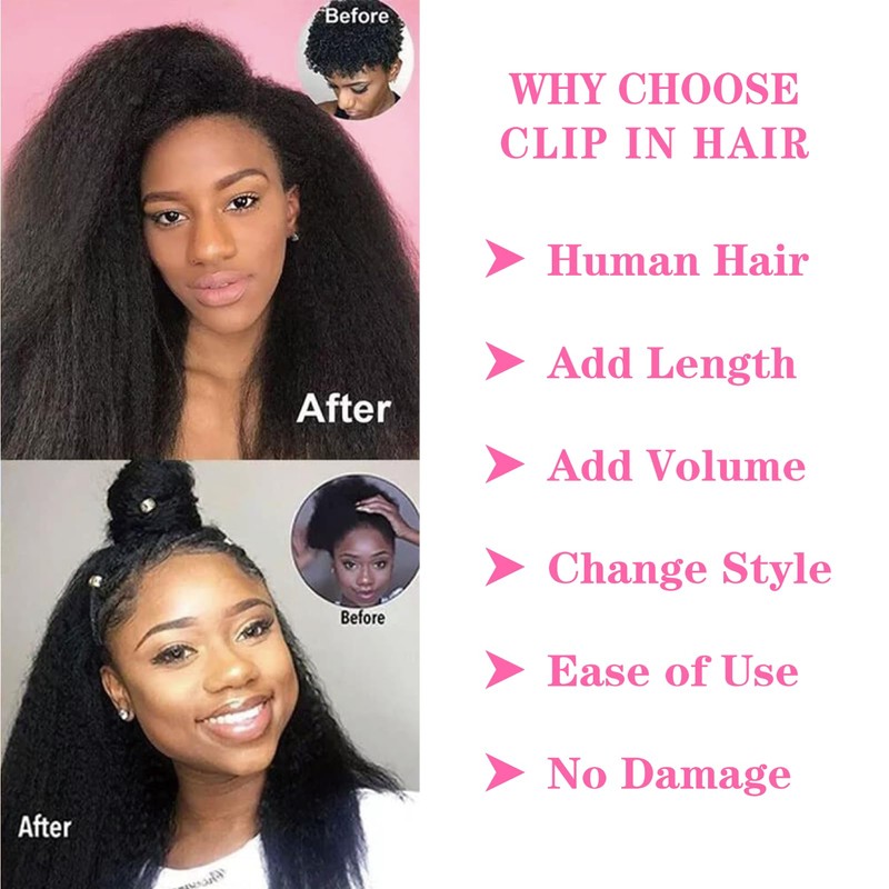 Yacurcur Kinky Straight Clip in Hair Extensions Kinky Straight Clip