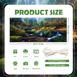 CSFOTO 7x16ft Woodland Stream Garage Door Banner - Tropical Forest Natural Landscape Mural - Mountain Stone Trees Interior Decorative Wallpaper for Large Outdoor Garage Cover