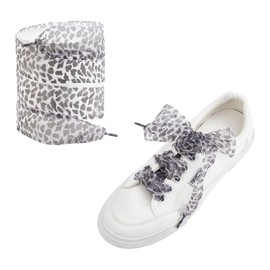 NICENEEDED 2 Pairs of Shoelaces with Leopard Print Silk Satin Wide Flat Shoelaces Cheetah Shoelaces