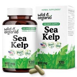 Wild & Organic Sea Kelp Capsules 600 mg - Immune & Overall Support - Sea Kelp Iodine Supplement for Men & Women - Ocean Seaweed Supplement - Vegan, No Fillers, Non-GMO - 120 Count