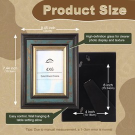 CasaDHG 2 Pack 4x6 Vintage Wooden Picture Frames with Glass, Retro Design for Home, Office & Wedding Decor, Blue