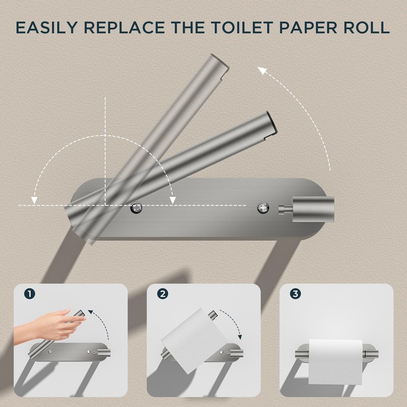 FORIOUS Toilet Paper Holder, Adhesive or Screw Wall Mount Pivoting