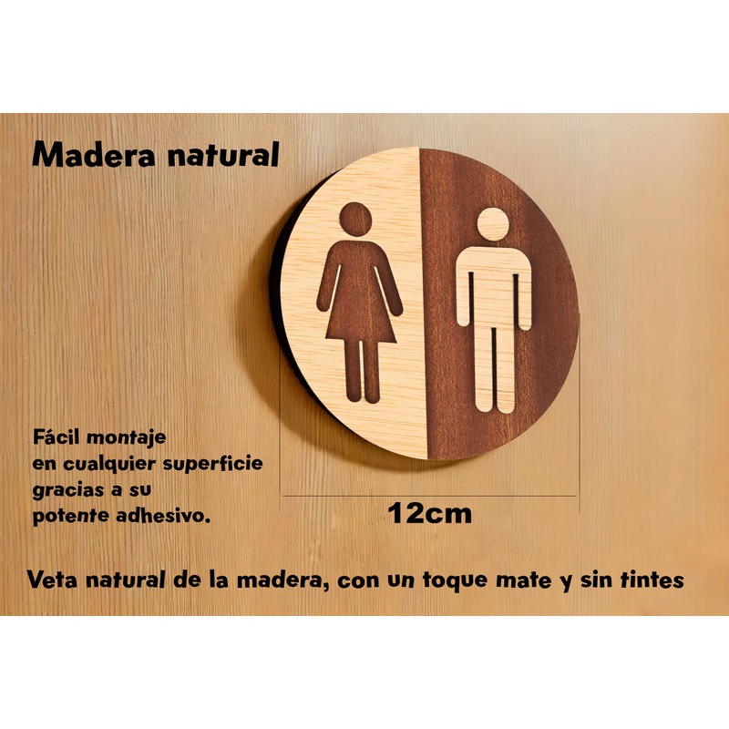 Becral - Bathroom Sign Unisex Natural Wood - 12 cm
