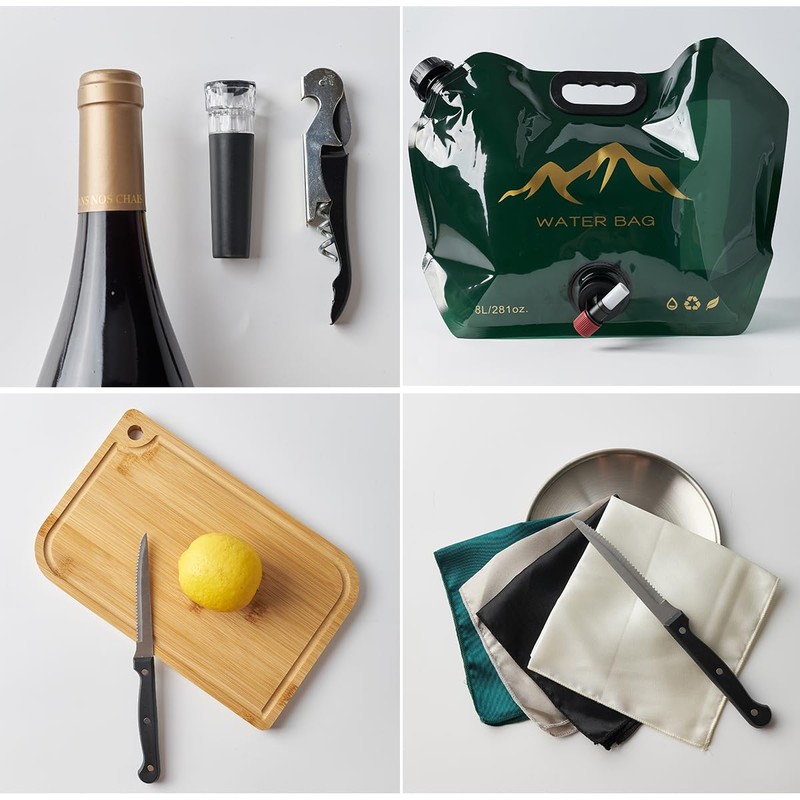 Picnic Backpack Set with Fold Table, Water Bag, Cooler Ice