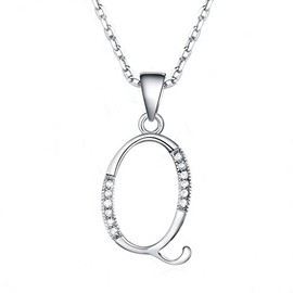 Paialco 925 Sterling Silver Initial Letter Q Pendant Necklace for Women, White Gold Plated