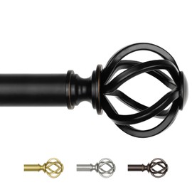 Black Curtain Rods 32 to 58 Inches (2.6 to 4.8 ft), USFOOK Heavy Duty Curtain Rod, 7/8 Inch Telescoping Splicing Drapery Rods for Windows with Twisted Cage Finials