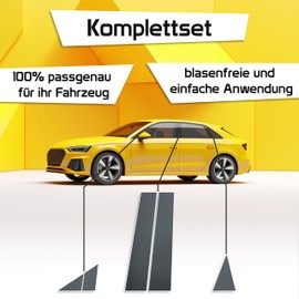 Decorative trim suitable for Seat Leon 3 SC (5F) 2013-2020 & FR/Cupra (3-door, compact): paint protection film for B-C pillar bezel cover left/right front door/back door (carbon design)