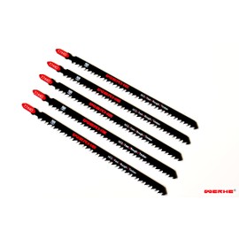 WERHE ® Professional - 10 x Wood Jigsaw Blades - C 180 mm T744D Extra Long - Fast Cutting Thick Layers - Compatible with Bosh, Metabo, Makita Jigsaws
