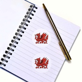 24 x 40mm Round 'Welsh Red Dragon' Stickers (SK00067307)