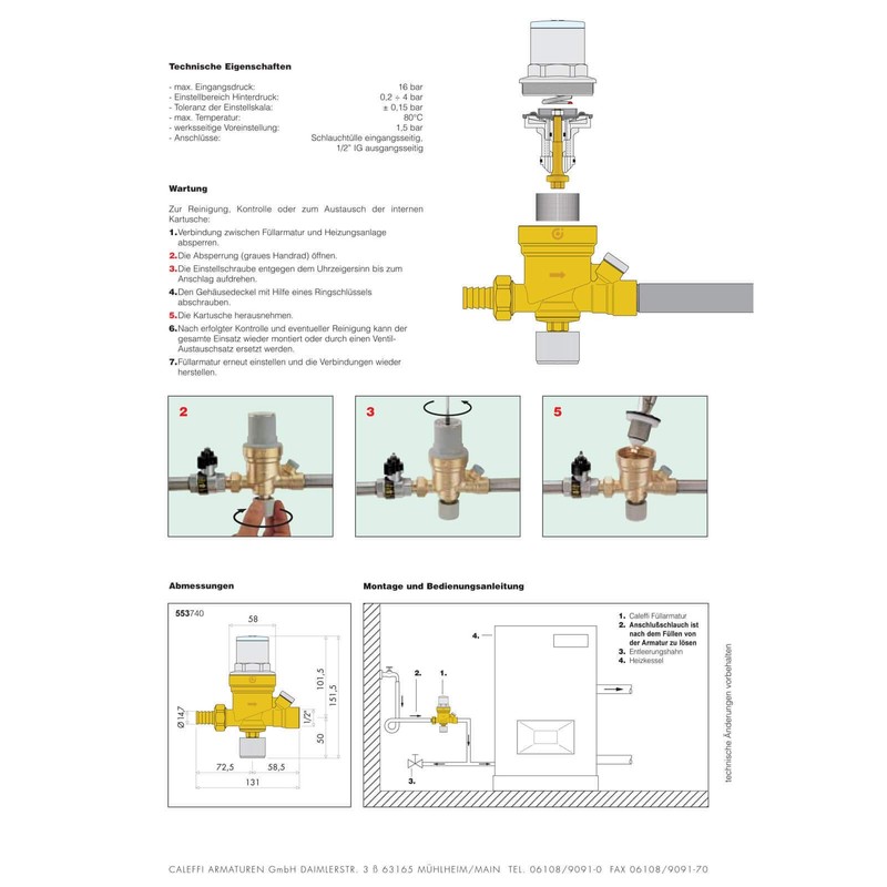 Caleffi Pre-adjustable Automatic Filling Unit 1/2” with Hose Connection and